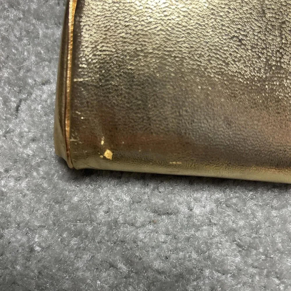 Vintage Gold Metallic Clutch Purse Evening Bag Chain Strap Satin Lined 50’s 60’s - Picture 7 of 16